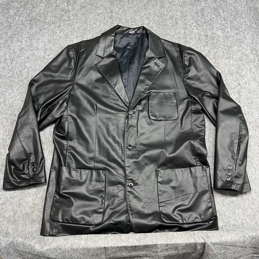 VINTAGE GAP Leather Blazer Jacket Mens XL Black Genuine Leather Notch Lapel 90s